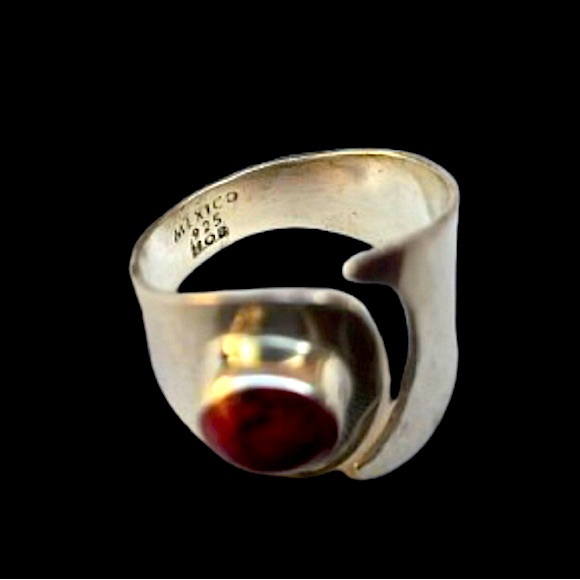TAXCO Sterling Silver Red Jasper Cabochon Inlay Split Shank Band Sz 9 - Picture 5 of 10